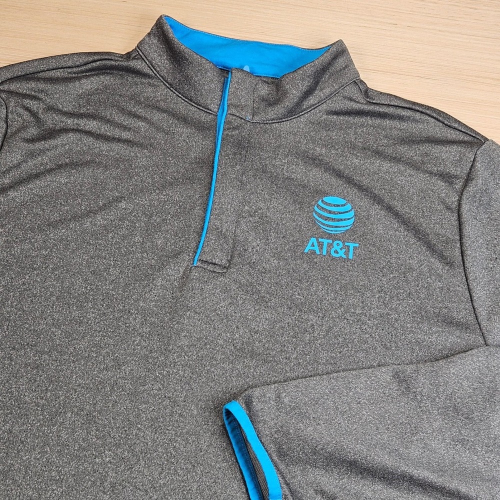 AT&T 1/4 Zip Pullover Mens XL Gray Blue Logo Quarter Zip Activewear